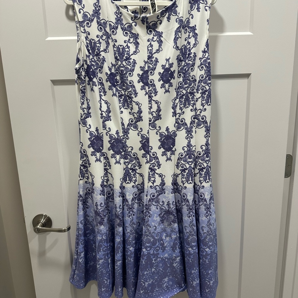 Julian Taylor White and Purple Patterned Dress